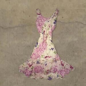 Whimsical Fairycore Y2K Beaded Floral Pink Dress  eva blue sz 20 cottagecore